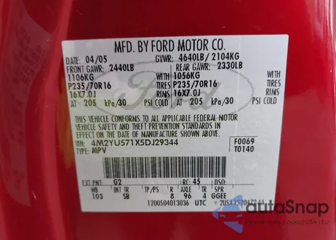 2005 Mercury Mariner Luxury/Premier z USA, uszkodzony, nr VIN 4M2YU571X5DJ29344